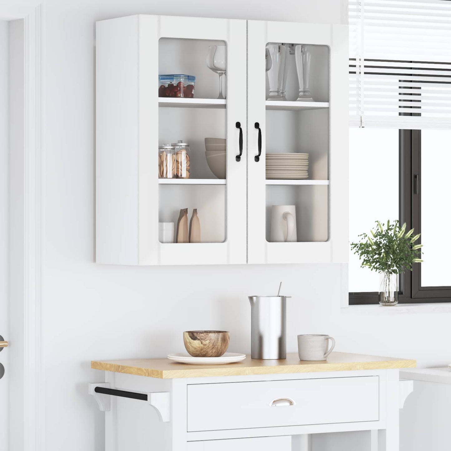 Wall Glass Cabinet LUCCA High Gloss White 80 x 31 x 80 cm