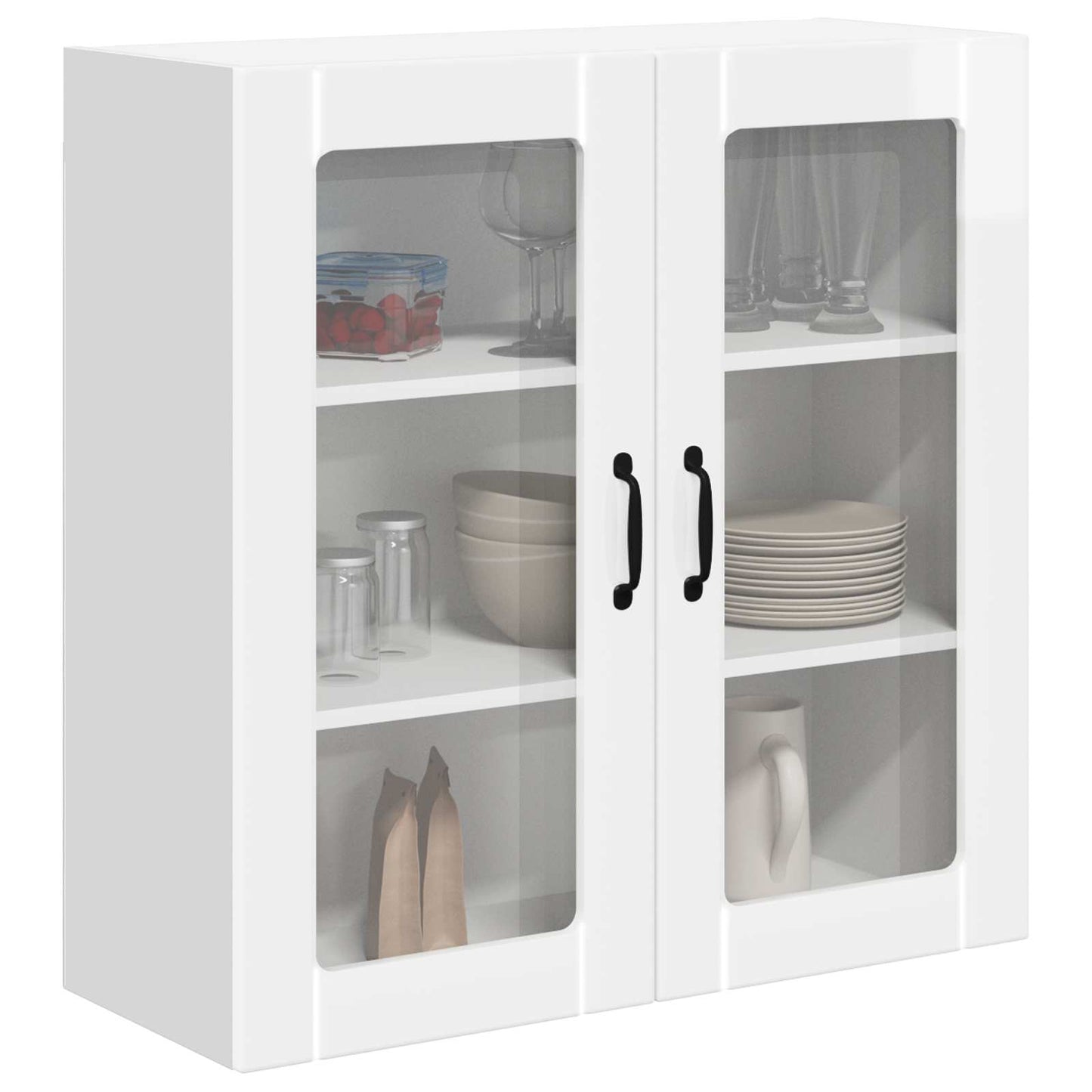 Wall Glass Cabinet LUCCA High Gloss White 80 x 31 x 80 cm
