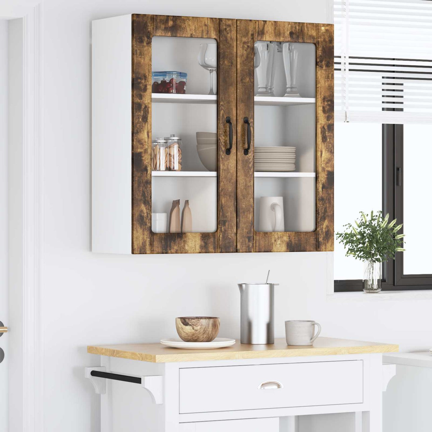 Wall Glass Cabinet Lucca Smoked Oak 80 x 31 x 80 cm