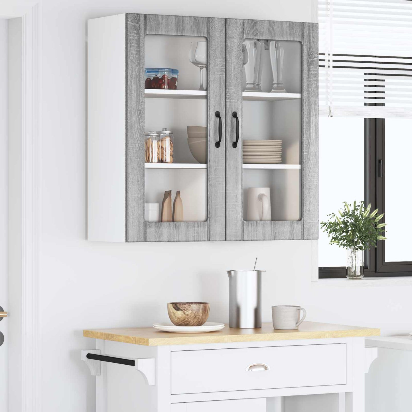 Wall Glass Cabinet Lucca Grey Sonoma 80 x 31 x 80 cm