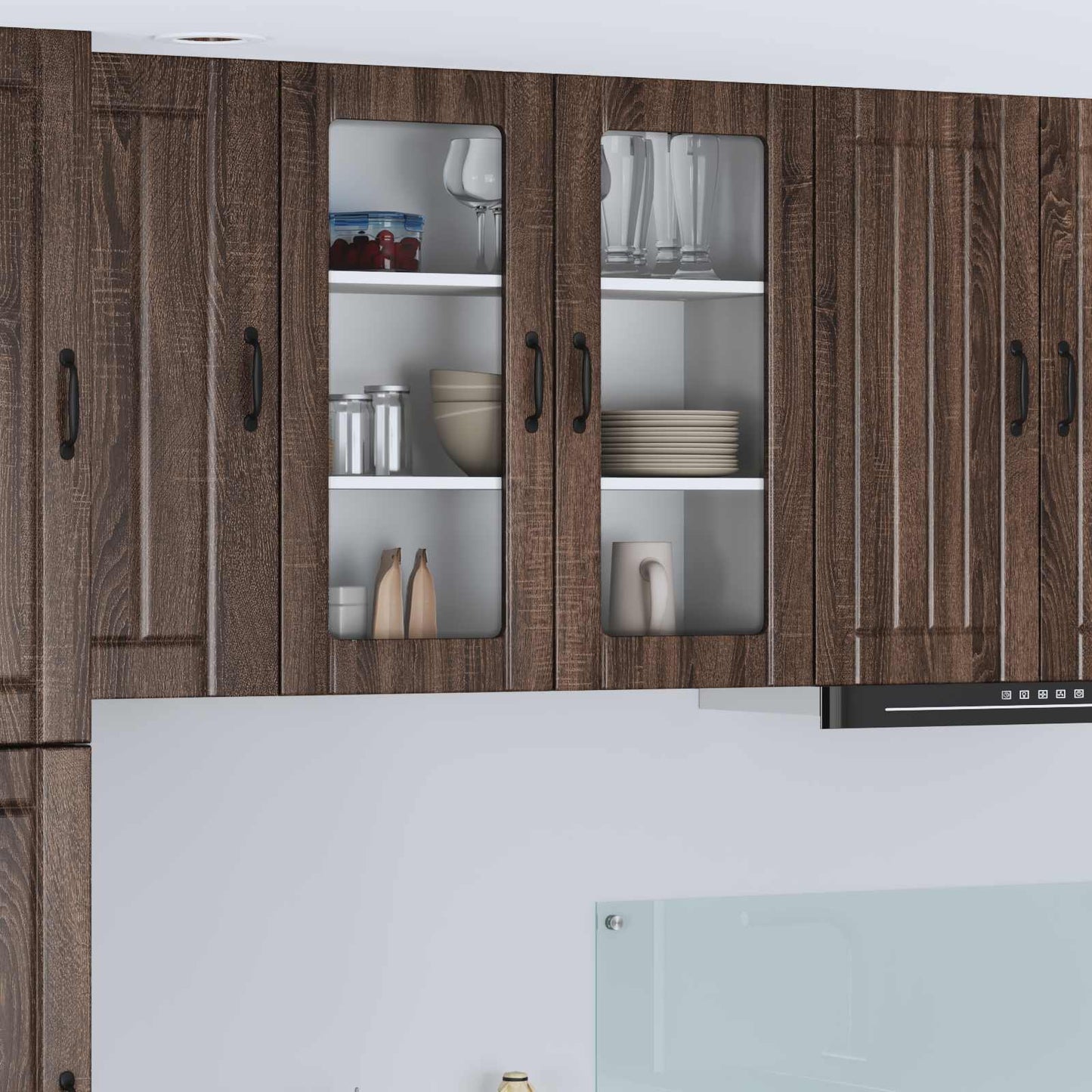 Wall Glass Cabinet LUCCA Brown Oak 80 x 31 x 80 cm