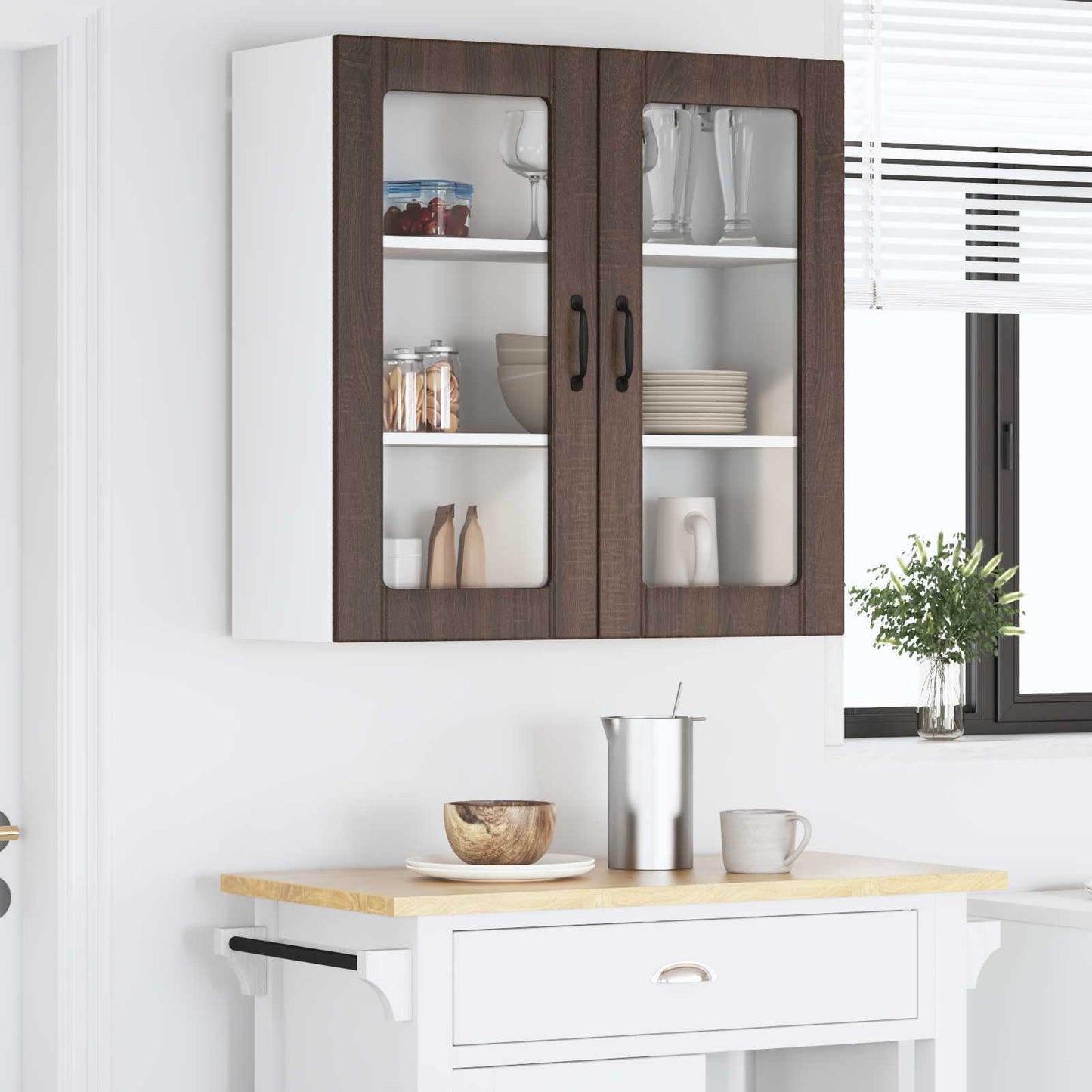 Wall Glass Cabinet LUCCA Brown Oak 80 x 31 x 80 cm