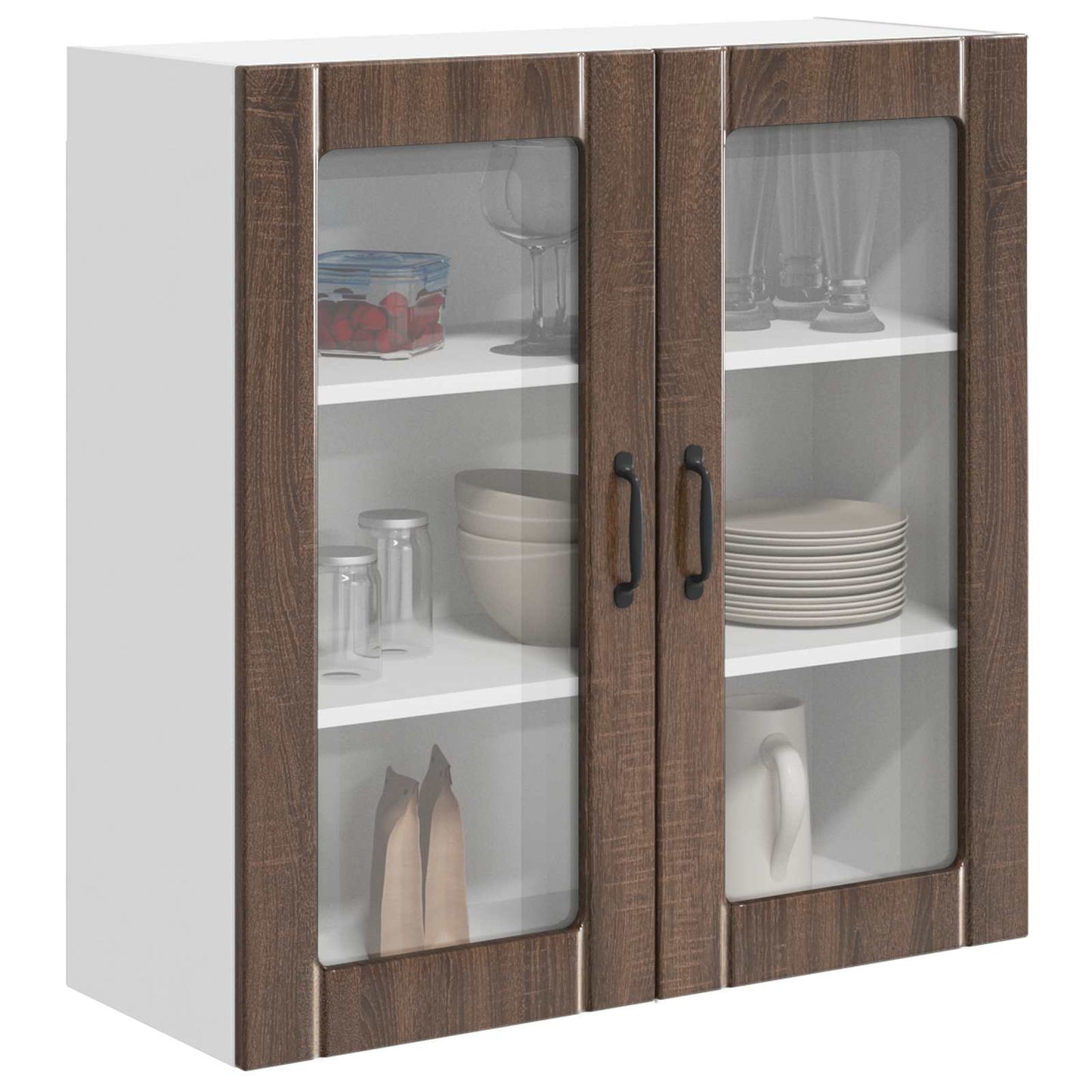 Wall Glass Cabinet LUCCA Brown Oak 80 x 31 x 80 cm