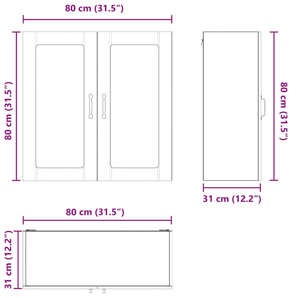 Wall Glass Cabinet LUCCA Brown Oak 80 x 31 x 80 cm