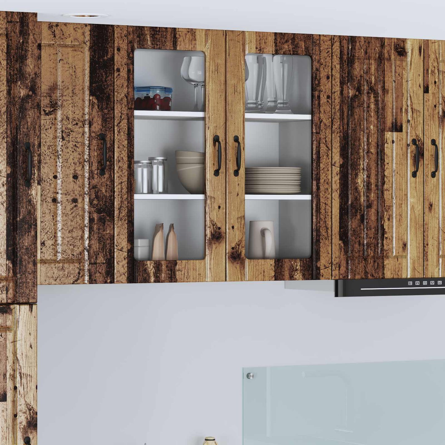 Wall Glass Cabinet LUCCA Old Wood 80 x 31 x 80 cm