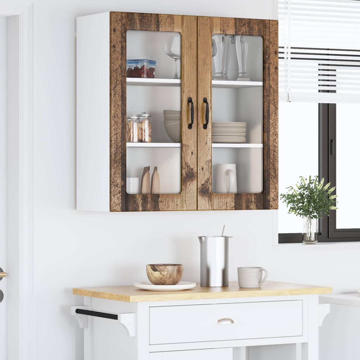 Wall Glass Cabinet LUCCA Old Wood 80 x 31 x 80 cm