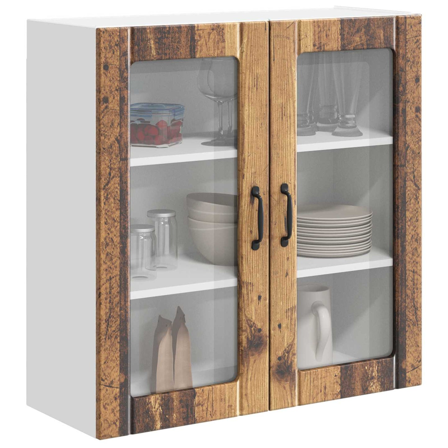 Wall Glass Cabinet LUCCA Old Wood 80 x 31 x 80 cm