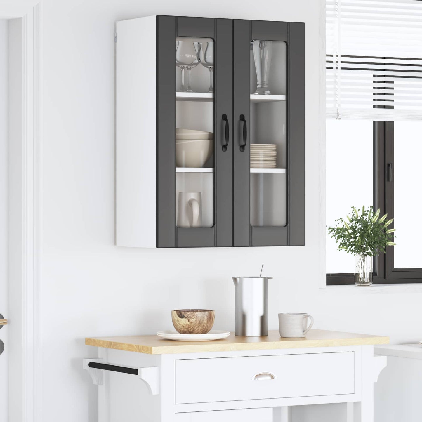 Wall Glass Cabinet LUCCA Black 60 x 31 x 80 cm Engineered Wood