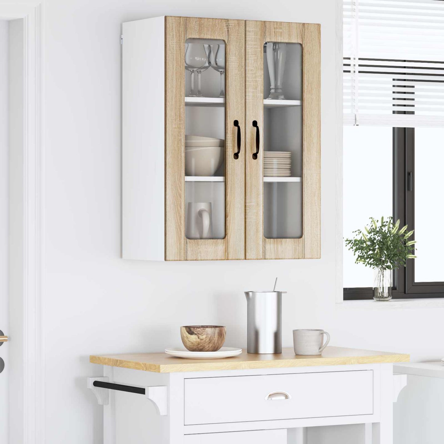 Wall Glass Cabinet LUCCA Sonoma Oak 60 x 31 x 80 cm