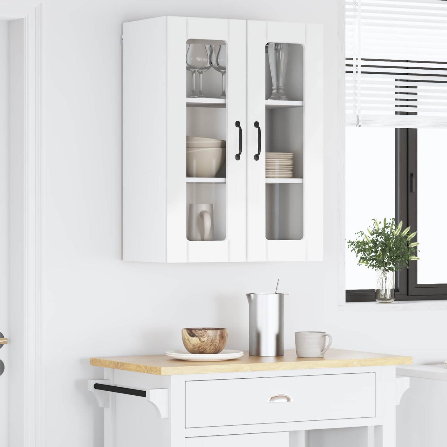 Wall Glass Cabinet LUCCA High Gloss White 60 x 31 x 80 cm