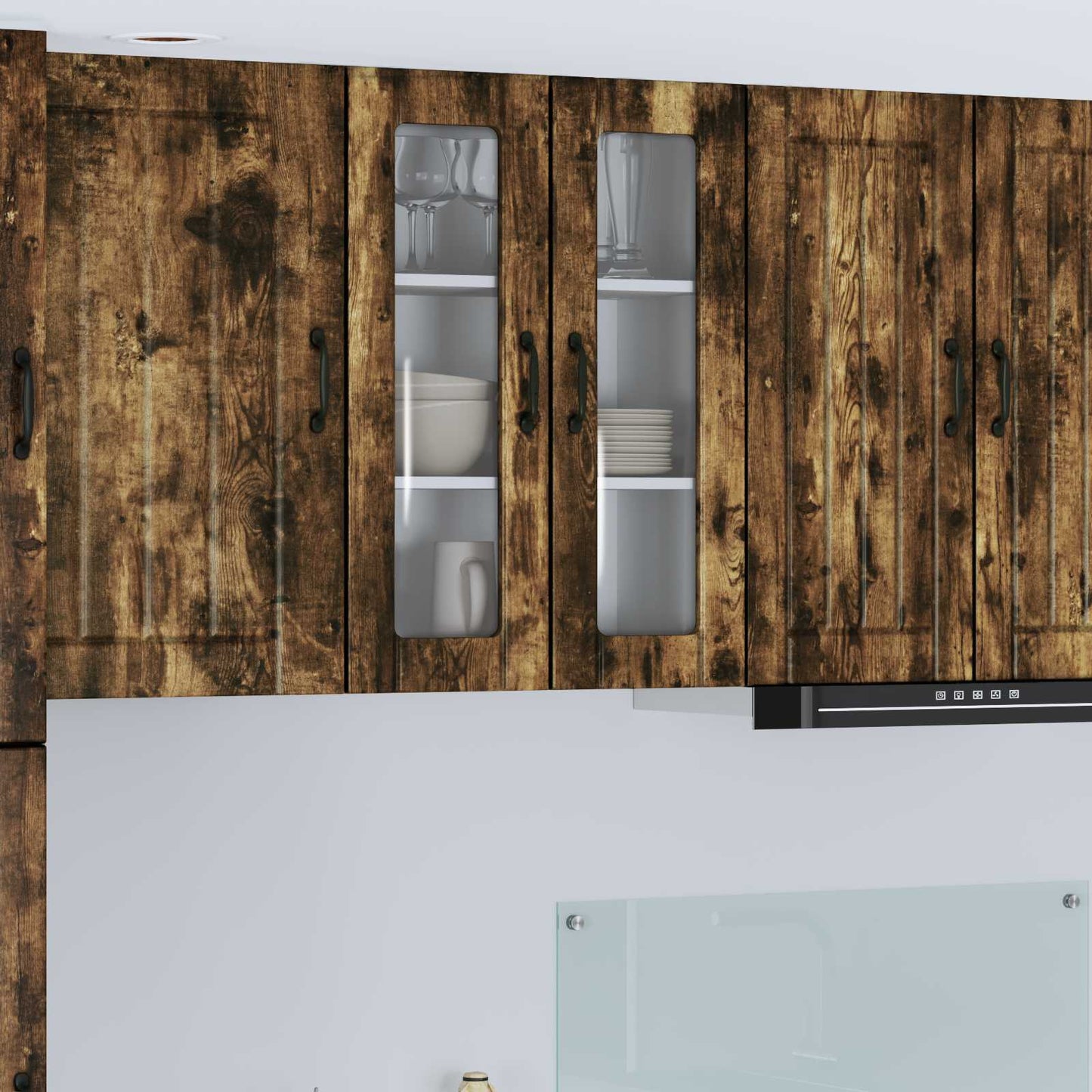 Wall Glass Cabinet LUCCA Smoked Oak 60 x 31 x 80 cm