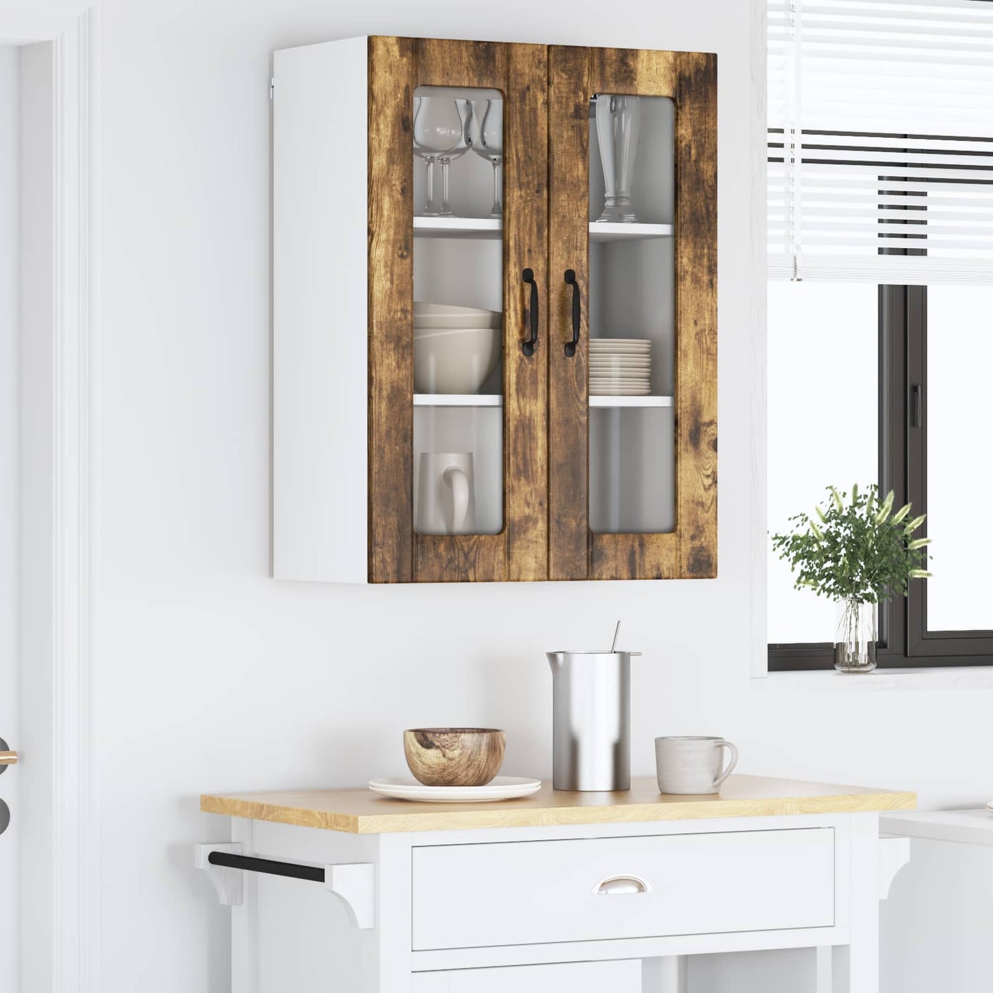 Wall Glass Cabinet LUCCA Smoked Oak 60 x 31 x 80 cm