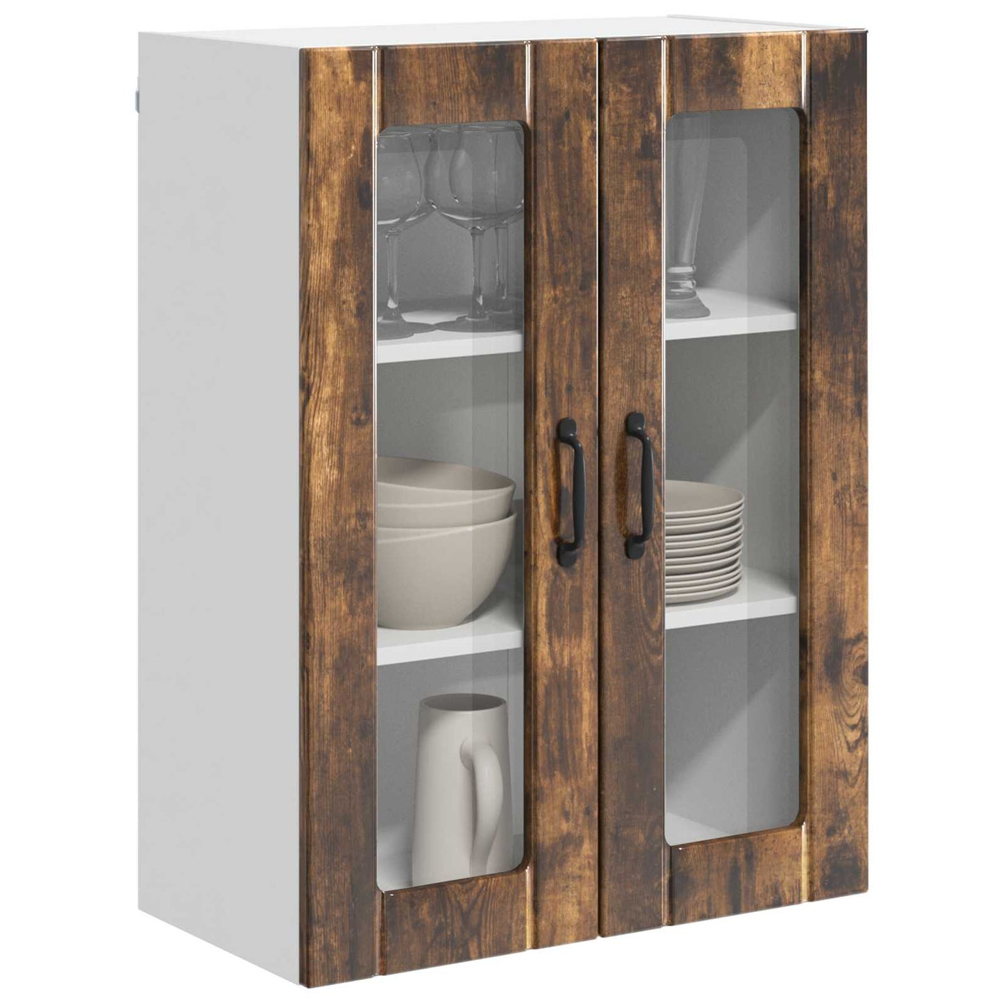 Wall Glass Cabinet LUCCA Smoked Oak 60 x 31 x 80 cm
