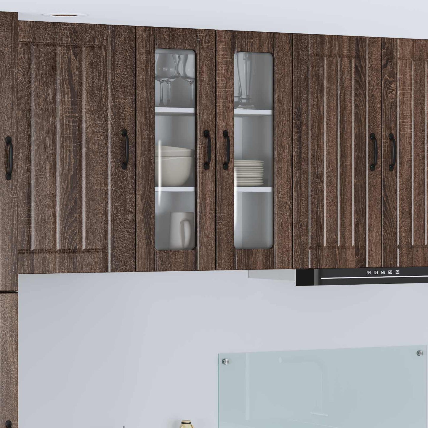 Wall Glass Cabinet LUCCA Brown Oak 60 x 31 x 80 cm