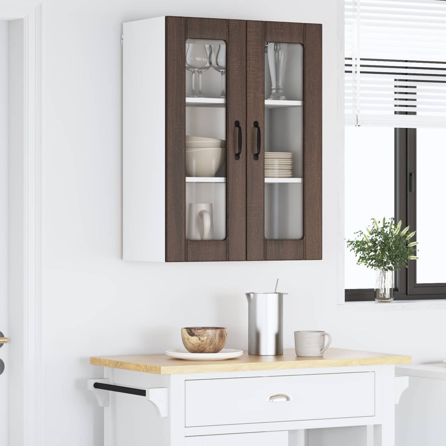 Wall Glass Cabinet LUCCA Brown Oak 60 x 31 x 80 cm