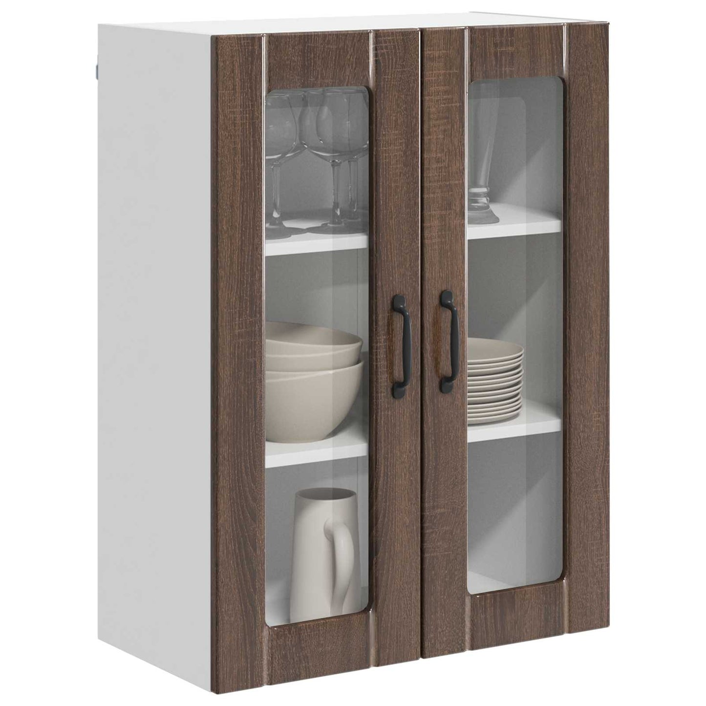 Wall Glass Cabinet LUCCA Brown Oak 60 x 31 x 80 cm
