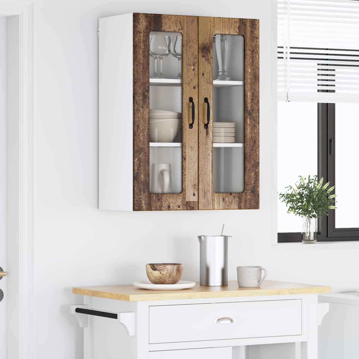 Wall Glass Cabinet LUCCA Old Wood 60 x 31 x 80 cm