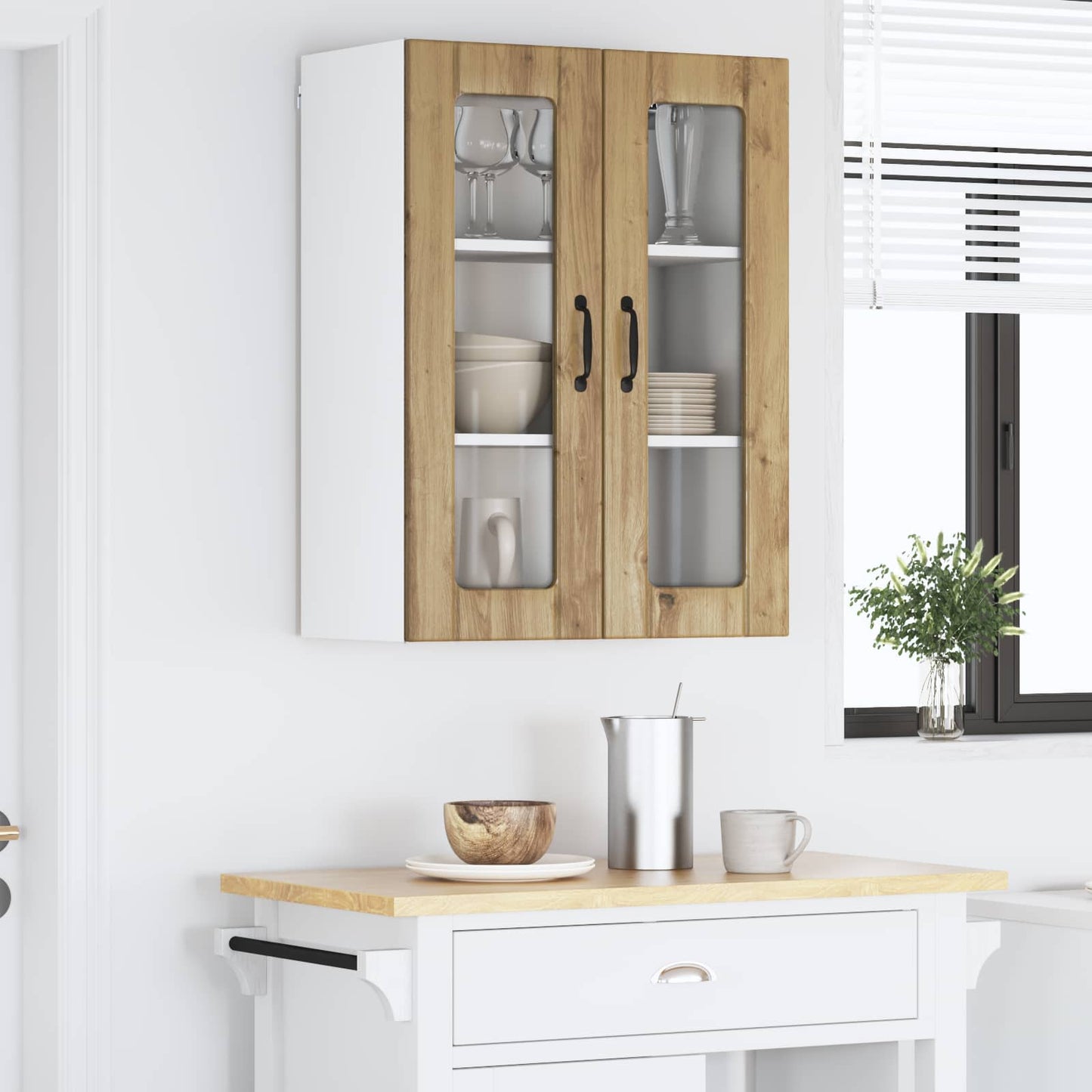 Wall Glass Cabinet LUCCA Artisan Oak 60 x 31 x 80 cm