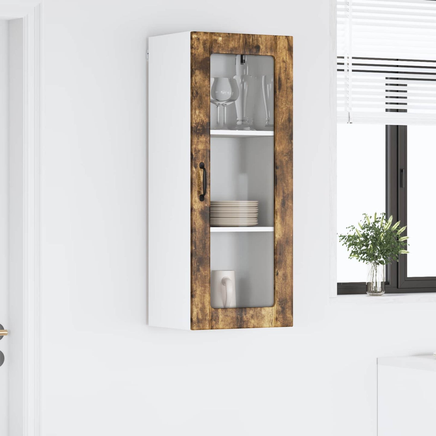 Wall Glass Cabinet LUCCA Smoked Oak 40 x 31 x 100 cm