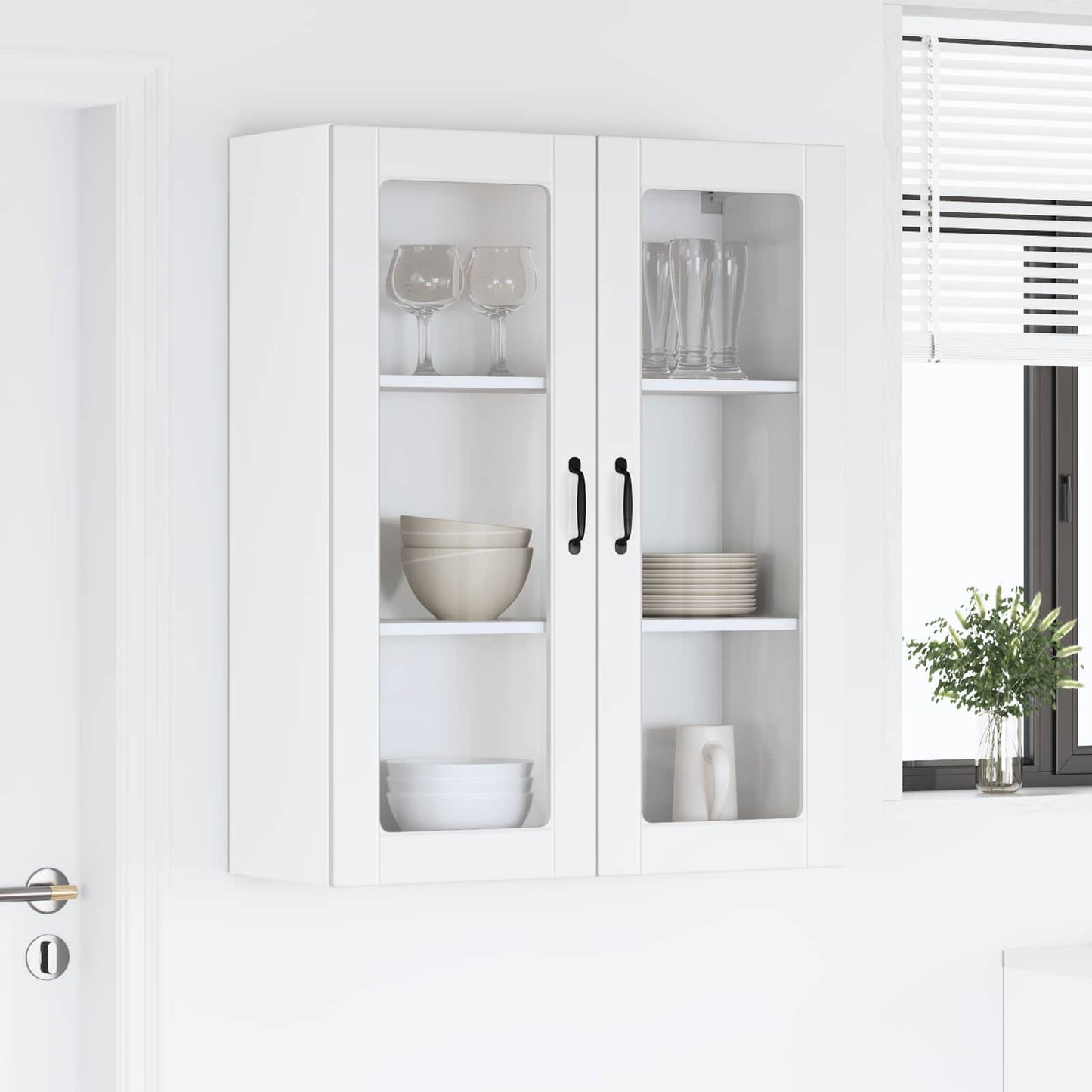 Wall Glass Cabinet LUCCA White 80 x 31 x 100 cm Engineered Wood