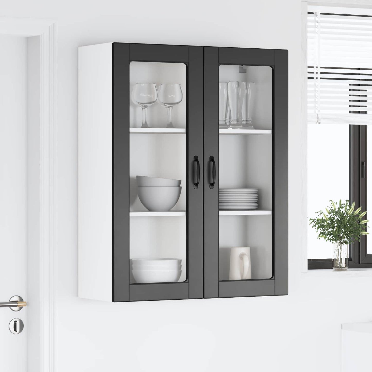 Wall Glass Cabinet LUCCA Black 80 x 31 x 100 cm Engineered Wood
