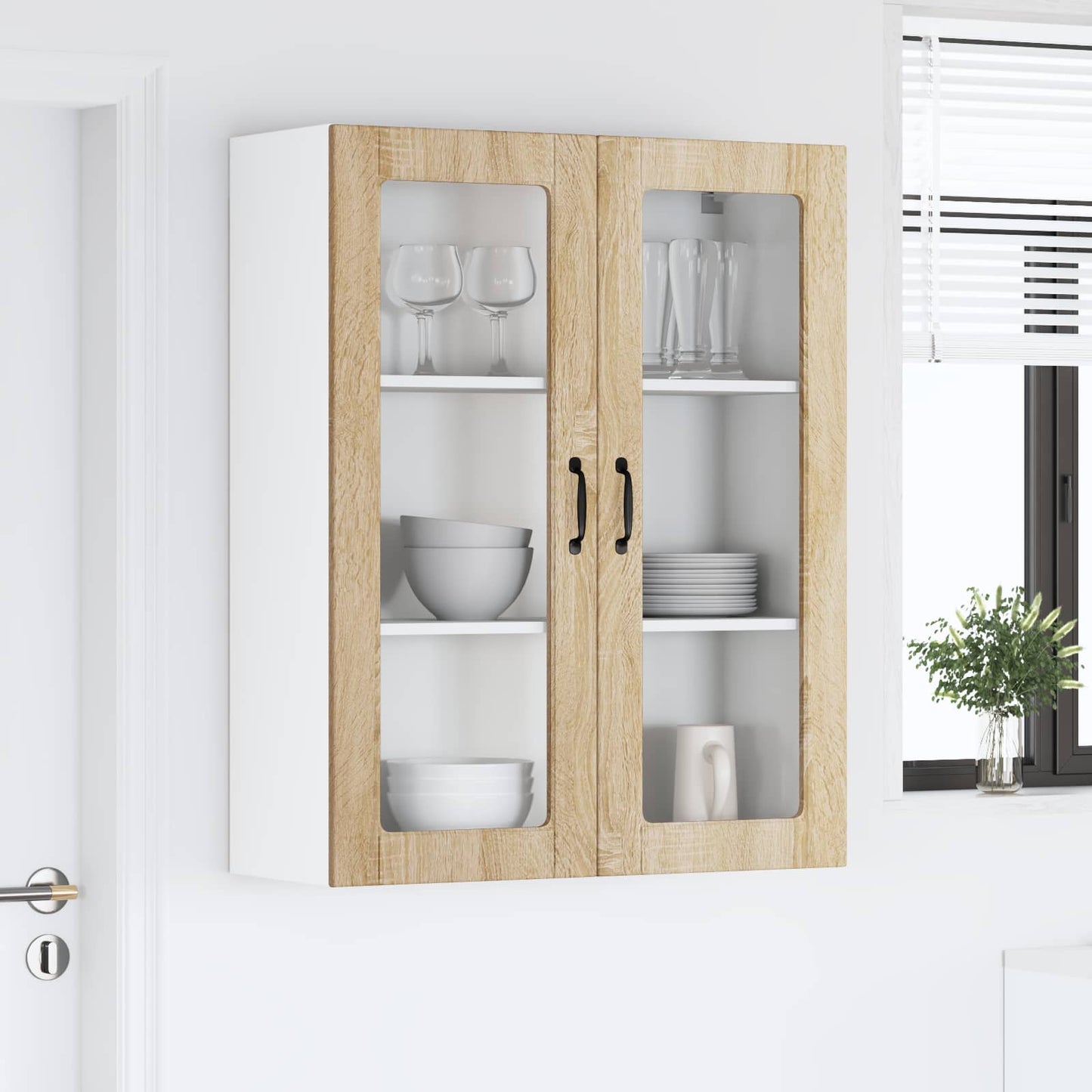 Wall Glass Cabinet LUCCA Sonoma Oak 80 x 31 x 100 cm