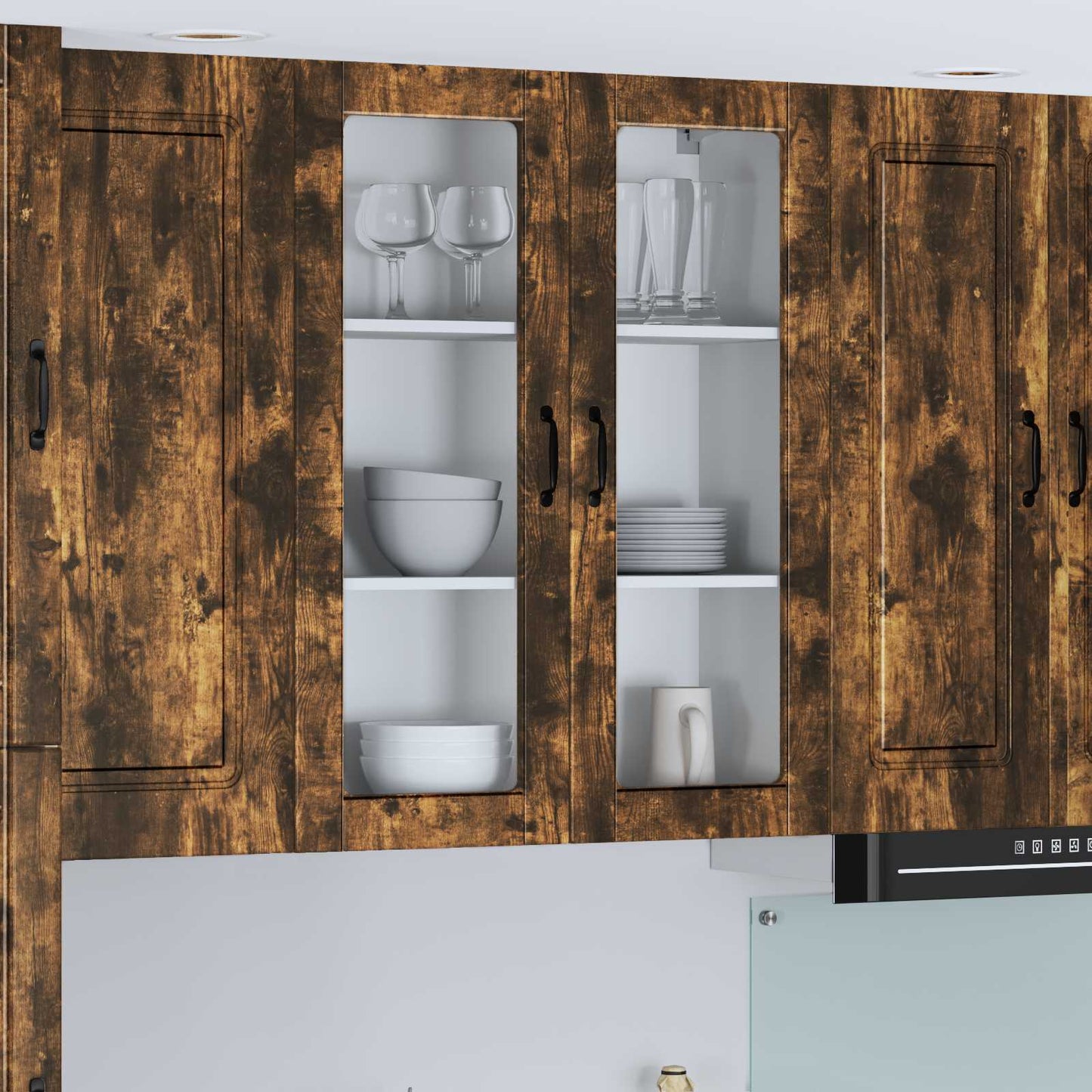 Wall Glass Cabinet LUCCA Smoked Oak 80 x 31 x 100 cm