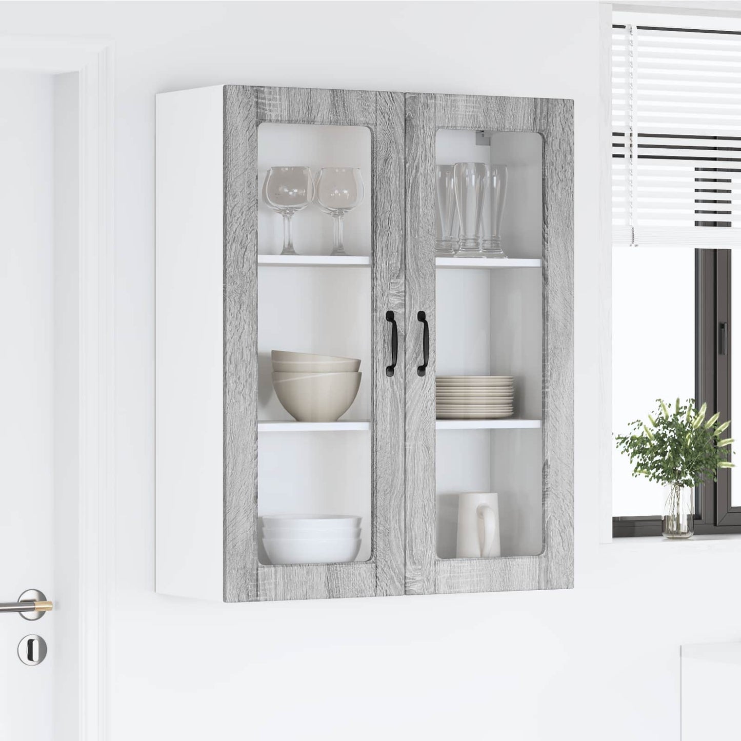Wall Glass Cabinet LUCCA Grey Sonoma 80 x 31 x 100 cm