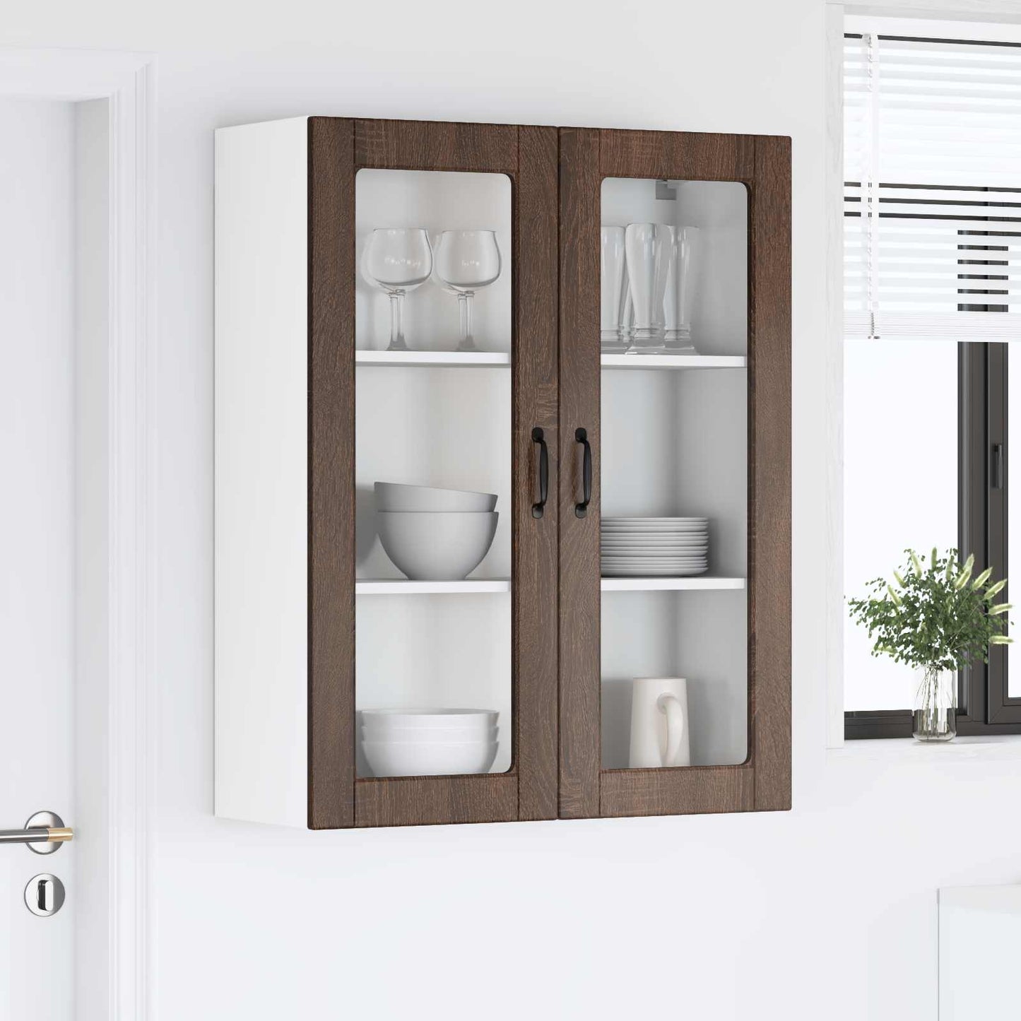 Wall Glass Cabinet LUCCA Brown Oak 80 x 31 x 100 cm