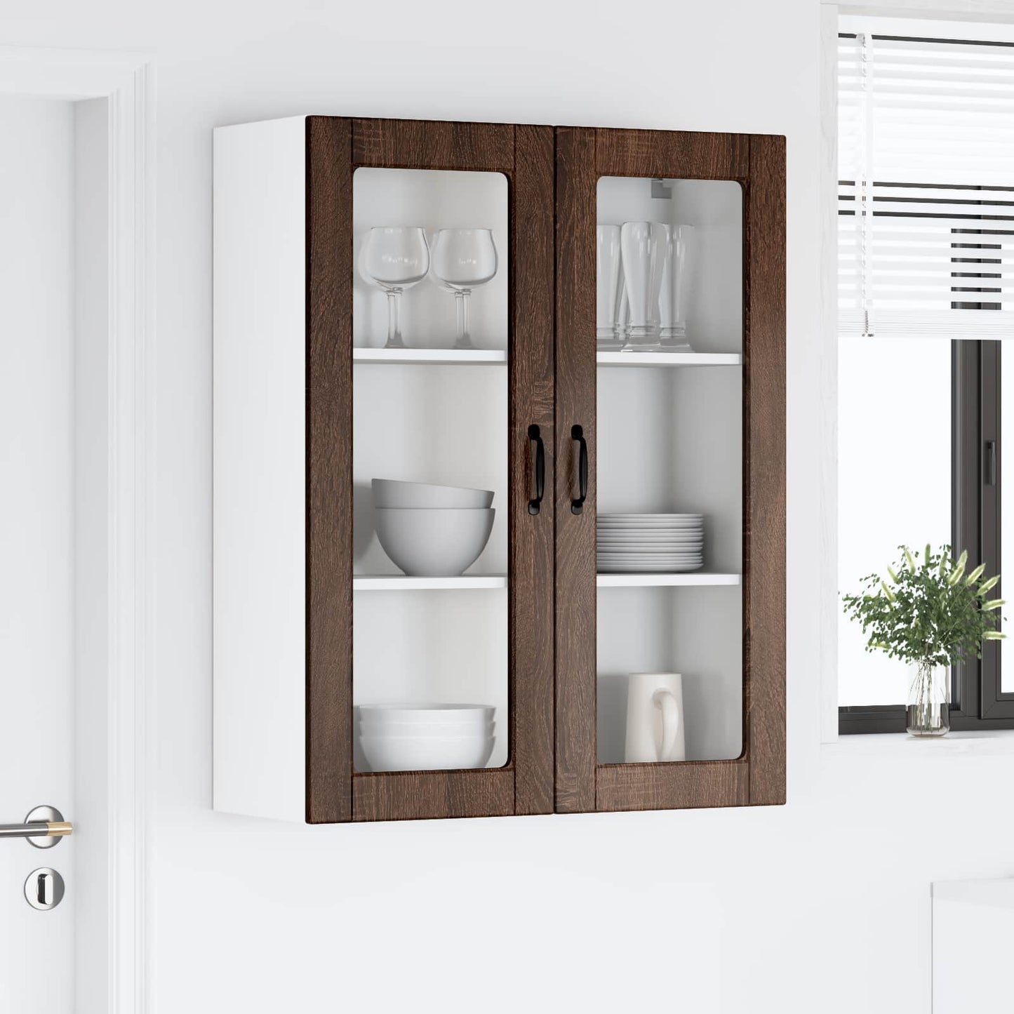 Wall Glass Cabinet LUCCA Brown Oak 80 x 31 x 100 cm