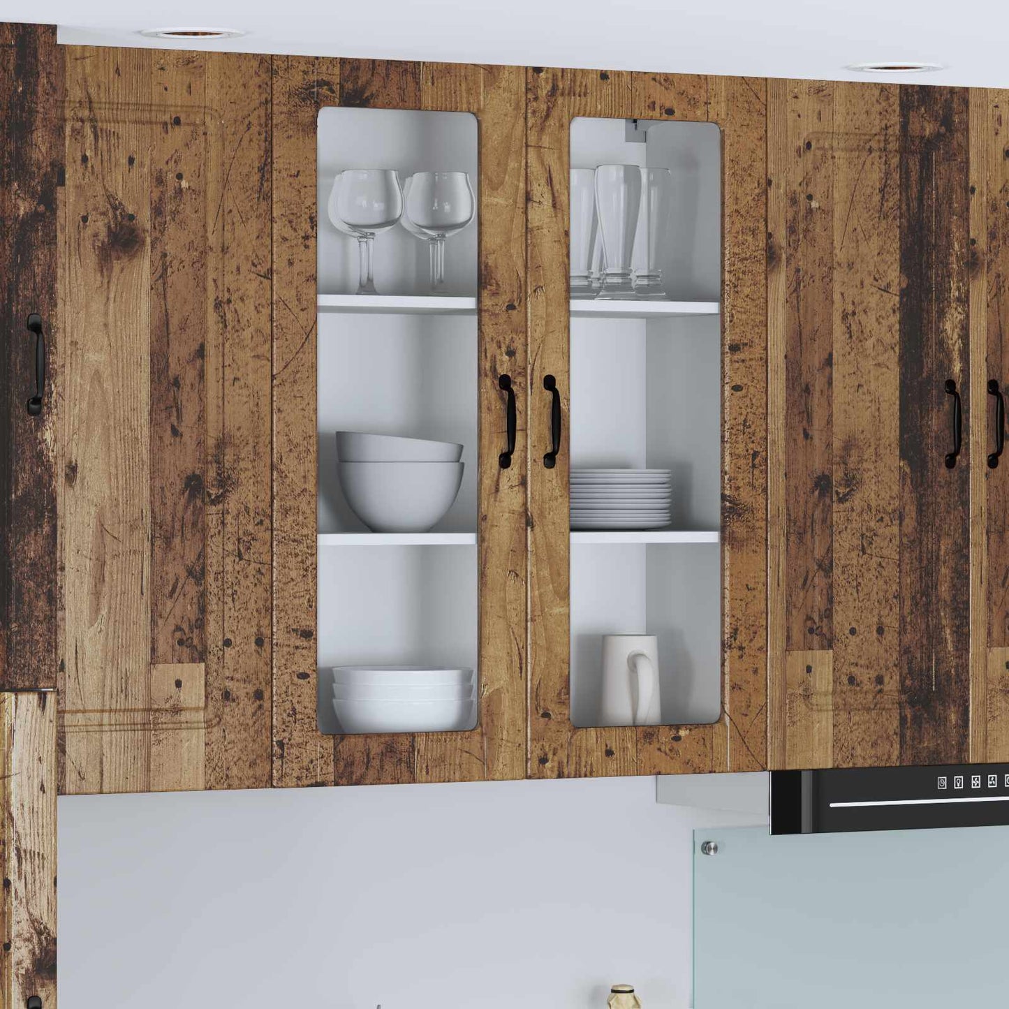 Wall Glass Cabinet LUCCA Old Wood 80 x 31 x 100 cm