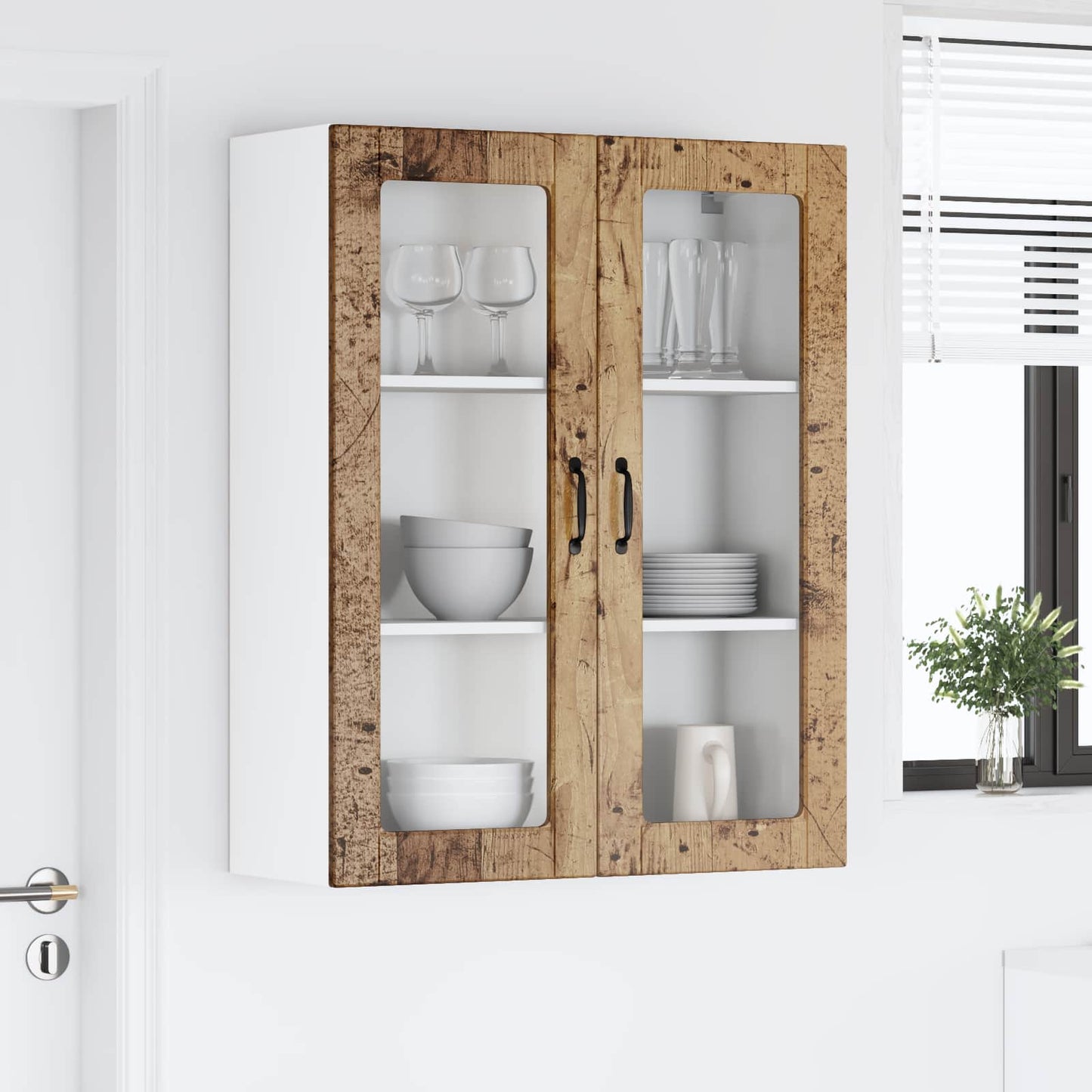 Wall Glass Cabinet LUCCA Old Wood 80 x 31 x 100 cm