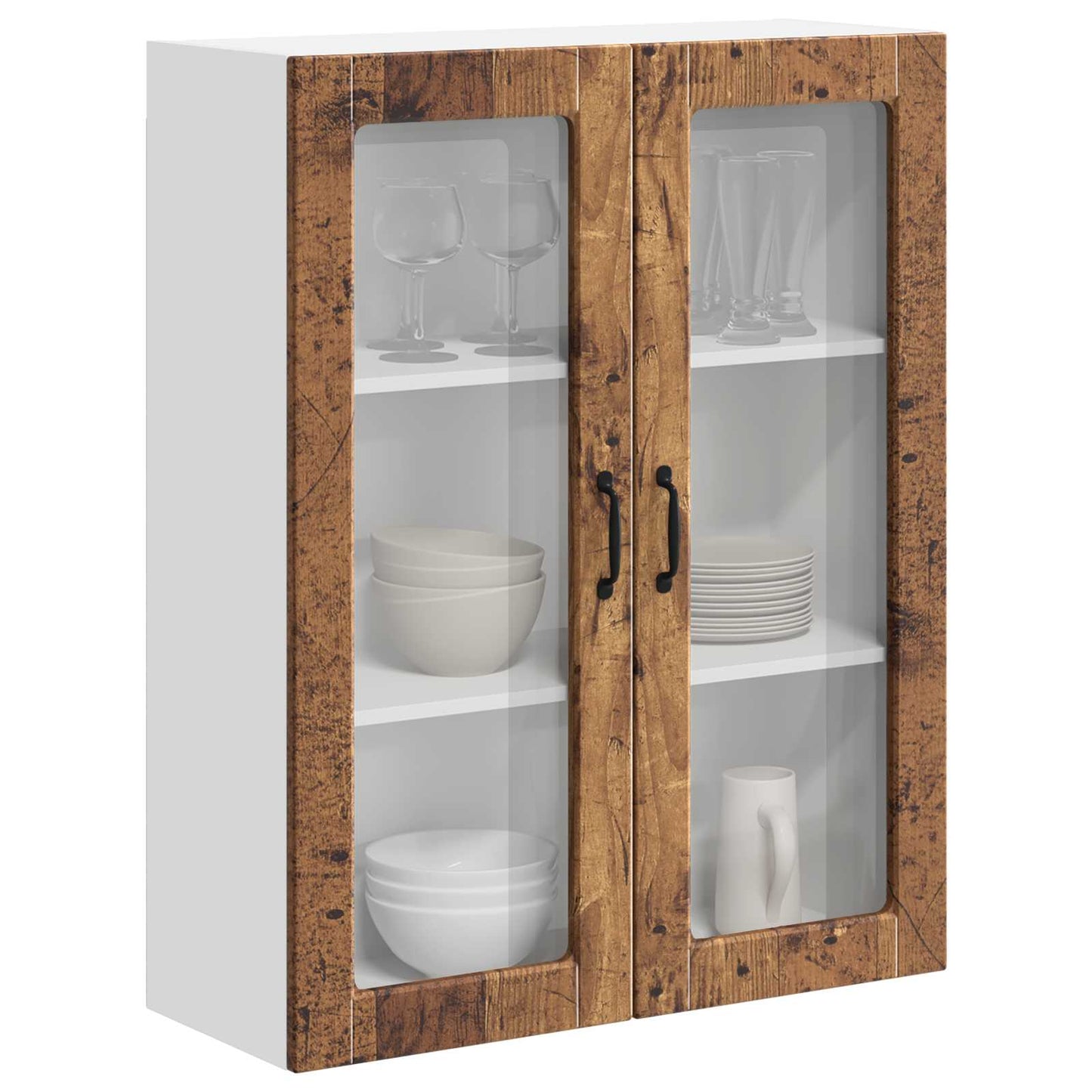 Wall Glass Cabinet LUCCA Old Wood 80 x 31 x 100 cm