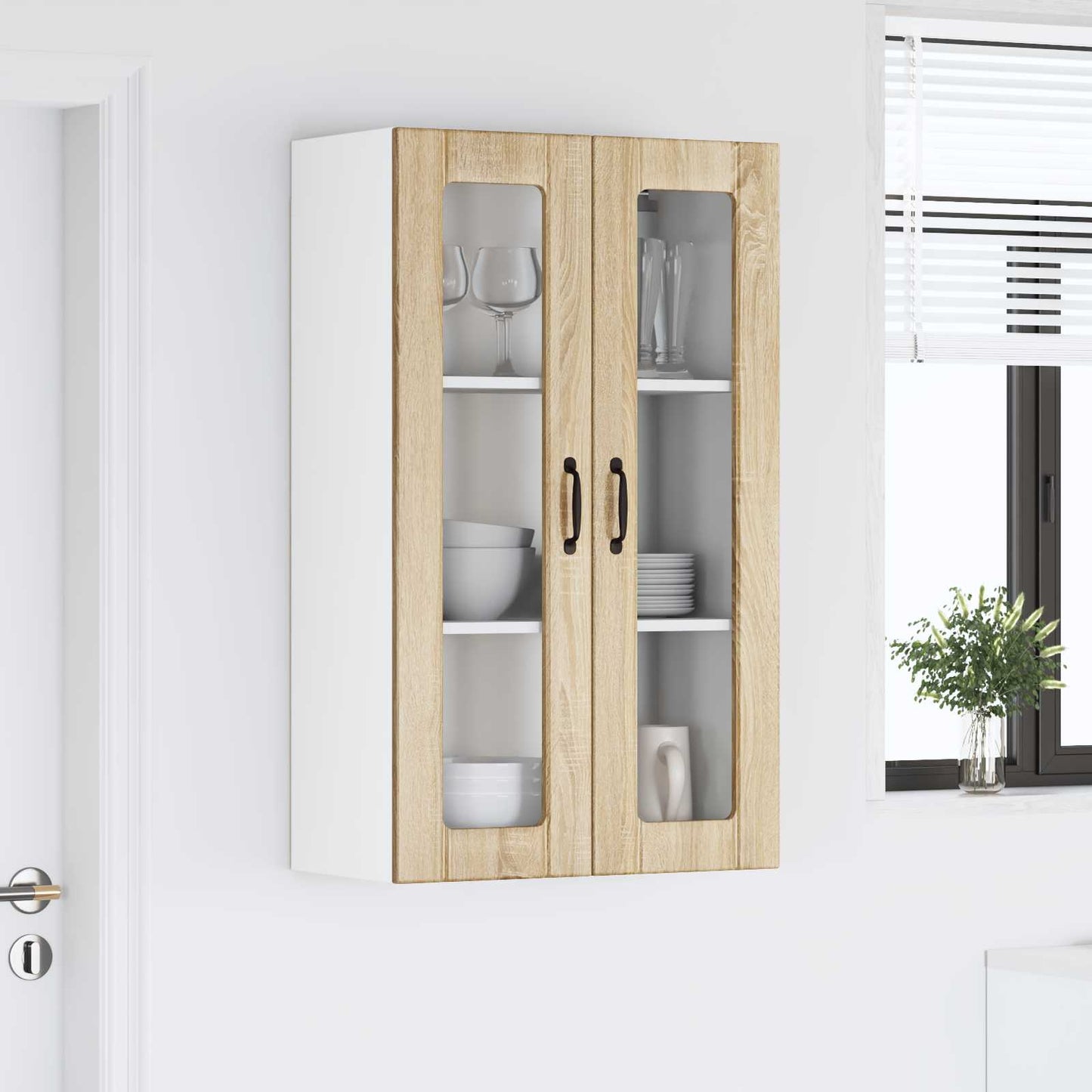 Wall Glass Cabinet LUCCA Sonoma Oak 60 x 31 x 100 cm