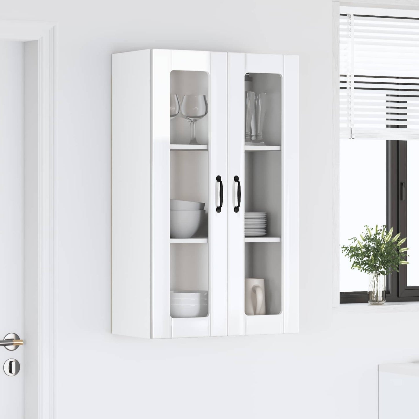 Wall Glass Cabinet LUCCA High Gloss White 60 x 31 x 100 cm