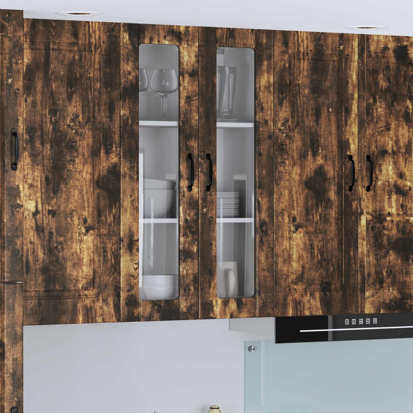 Wall Glass Cabinet LUCCA Smoked Oak 60 x 31 x 100 cm