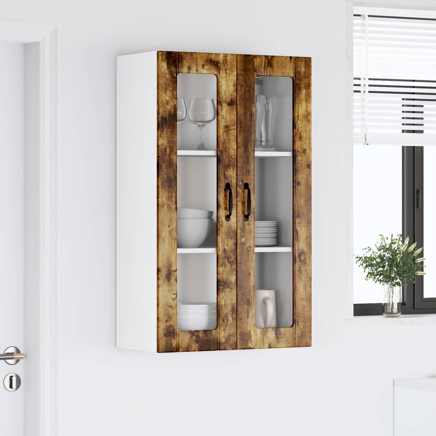 Wall Glass Cabinet LUCCA Smoked Oak 60 x 31 x 100 cm
