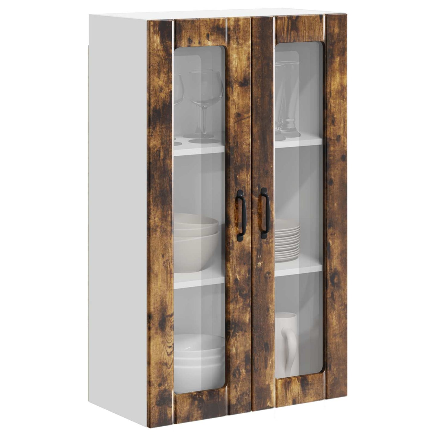 Wall Glass Cabinet LUCCA Smoked Oak 60 x 31 x 100 cm