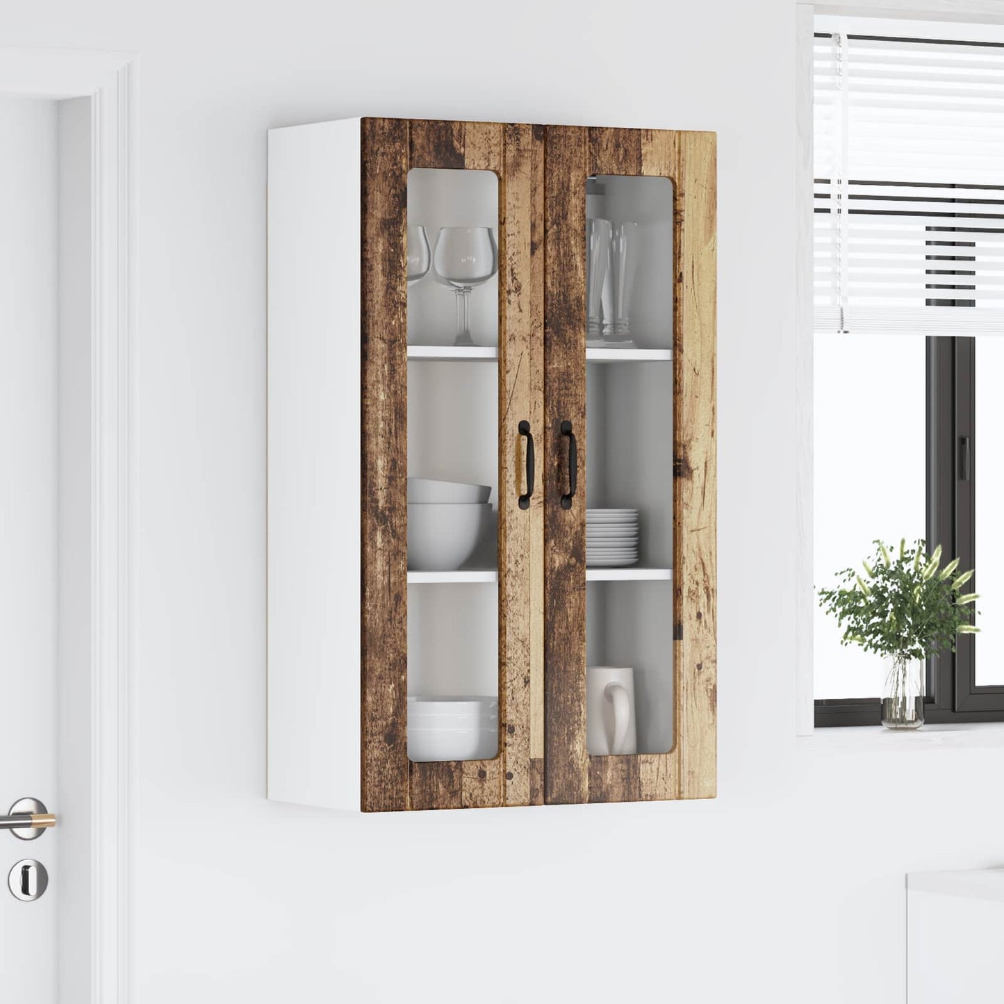 Wall Glass Cabinet LUCCA Old Wood 60 x 31 x 100 cm