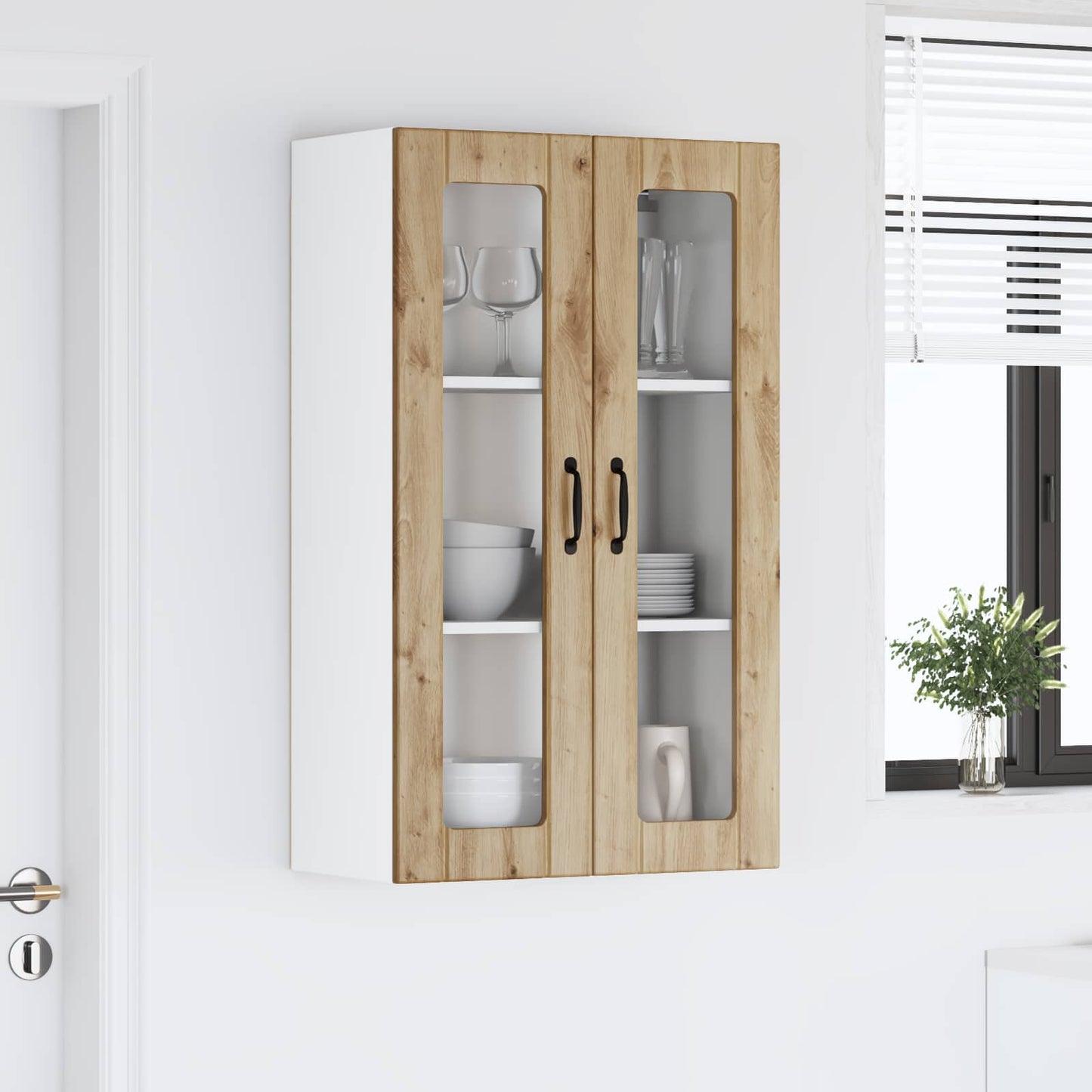 Wall Glass Cabinet LUCCA Artisan Oak 60 x 31 x 100 cm