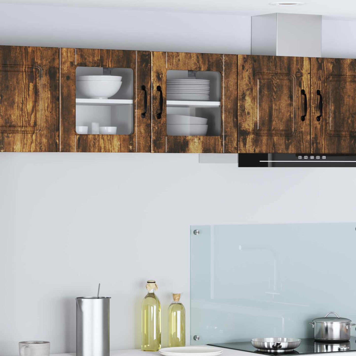 Wall Glass Cabinet PORTO Smoked Oak 40 x 31 x 40 cm