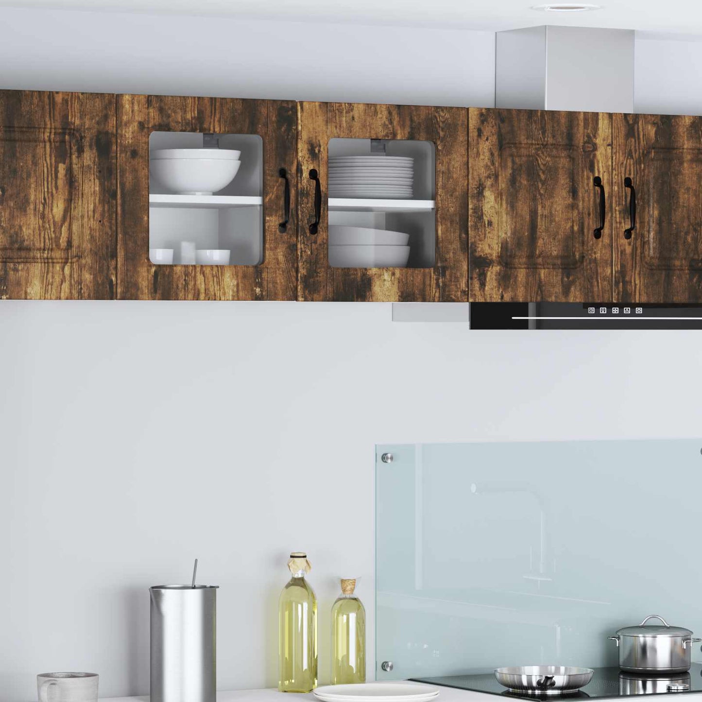 Wall Glass Cabinet PORTO 2 pcs Smoked Oak 40 x 31 x 40 cm