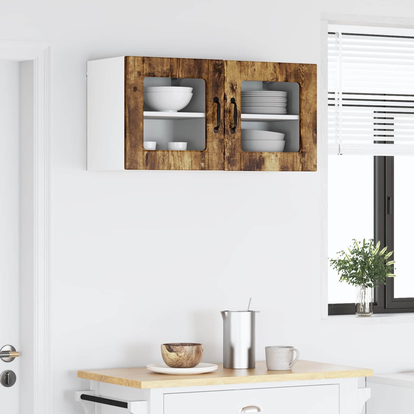 Wall Glass Cabinet PORTO 2 pcs Smoked Oak 40 x 31 x 40 cm