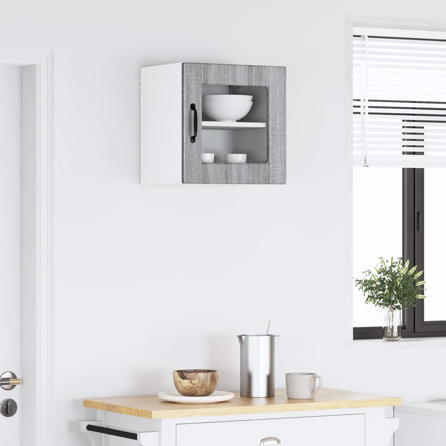 Wall Glass Cabinet PORTO Grey Sonoma 40 x 31 x 40 cm