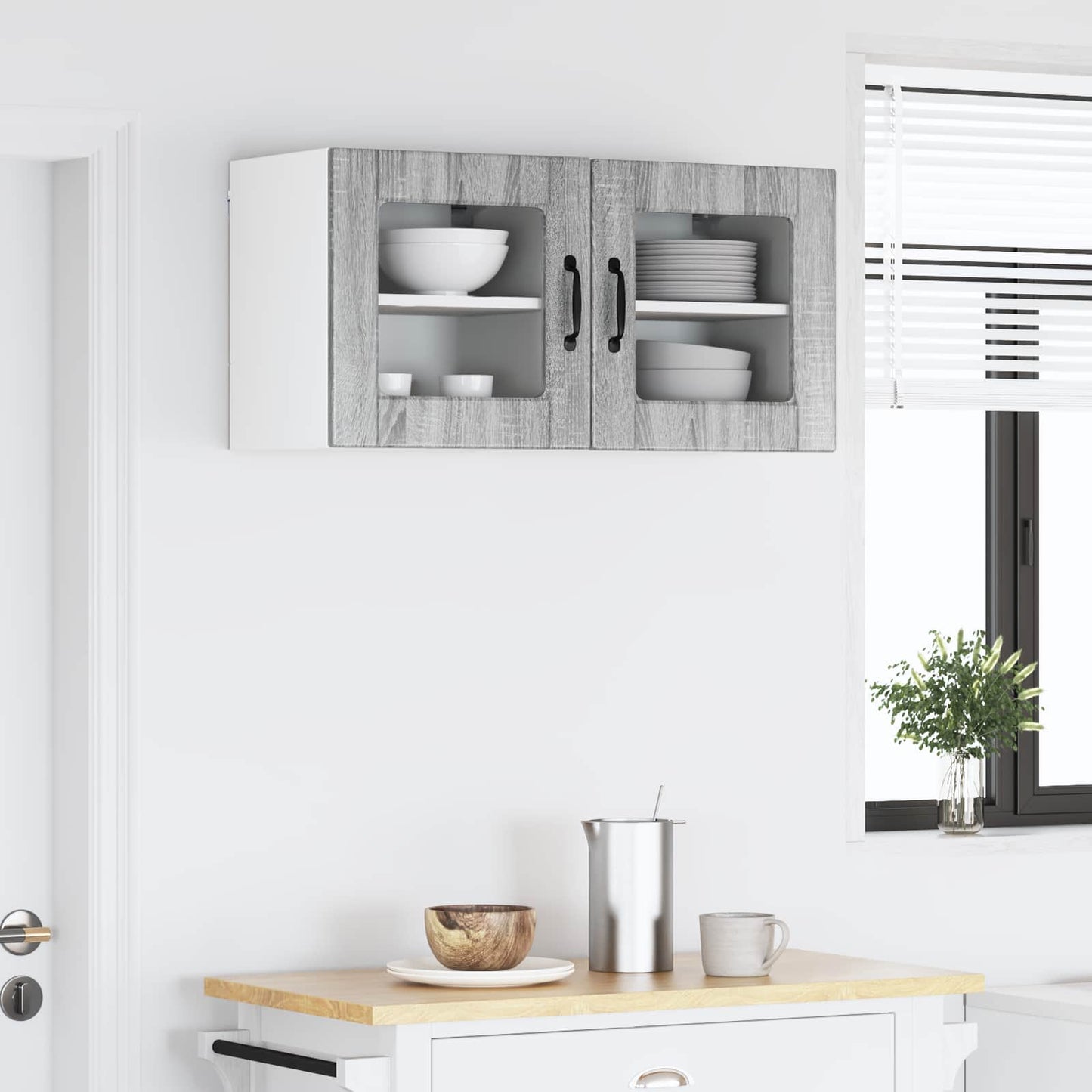 Wall Glass Cabinet PORTO 2 pcs Grey Sonoma 40 x 31 x 40 cm