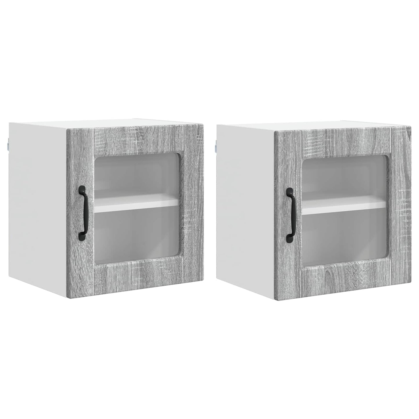 Wall Glass Cabinet PORTO 2 pcs Grey Sonoma Engineered Wood