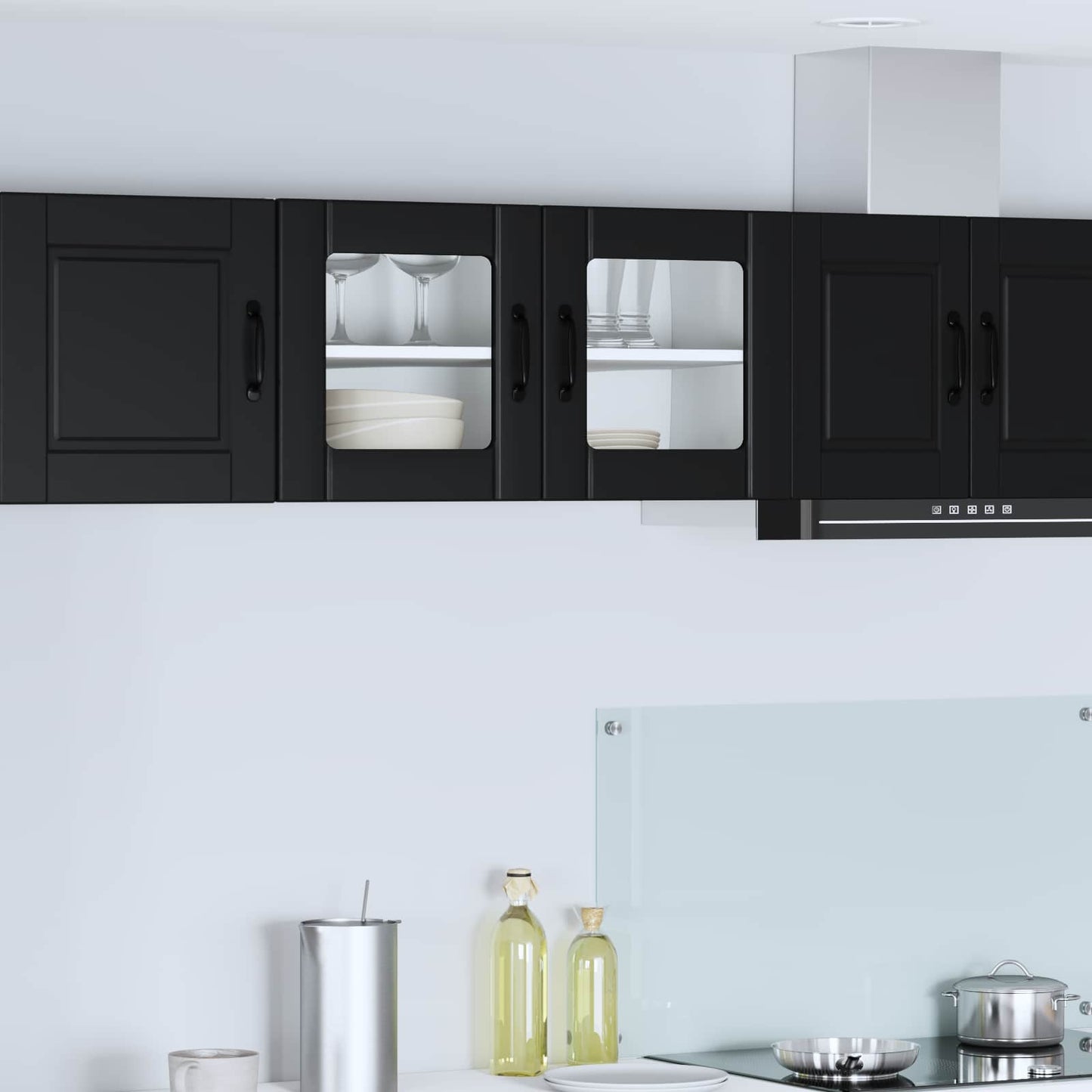 Wall Glass Cabinet PORTO Black 80 x 31 x 40 cm Engineered Wood