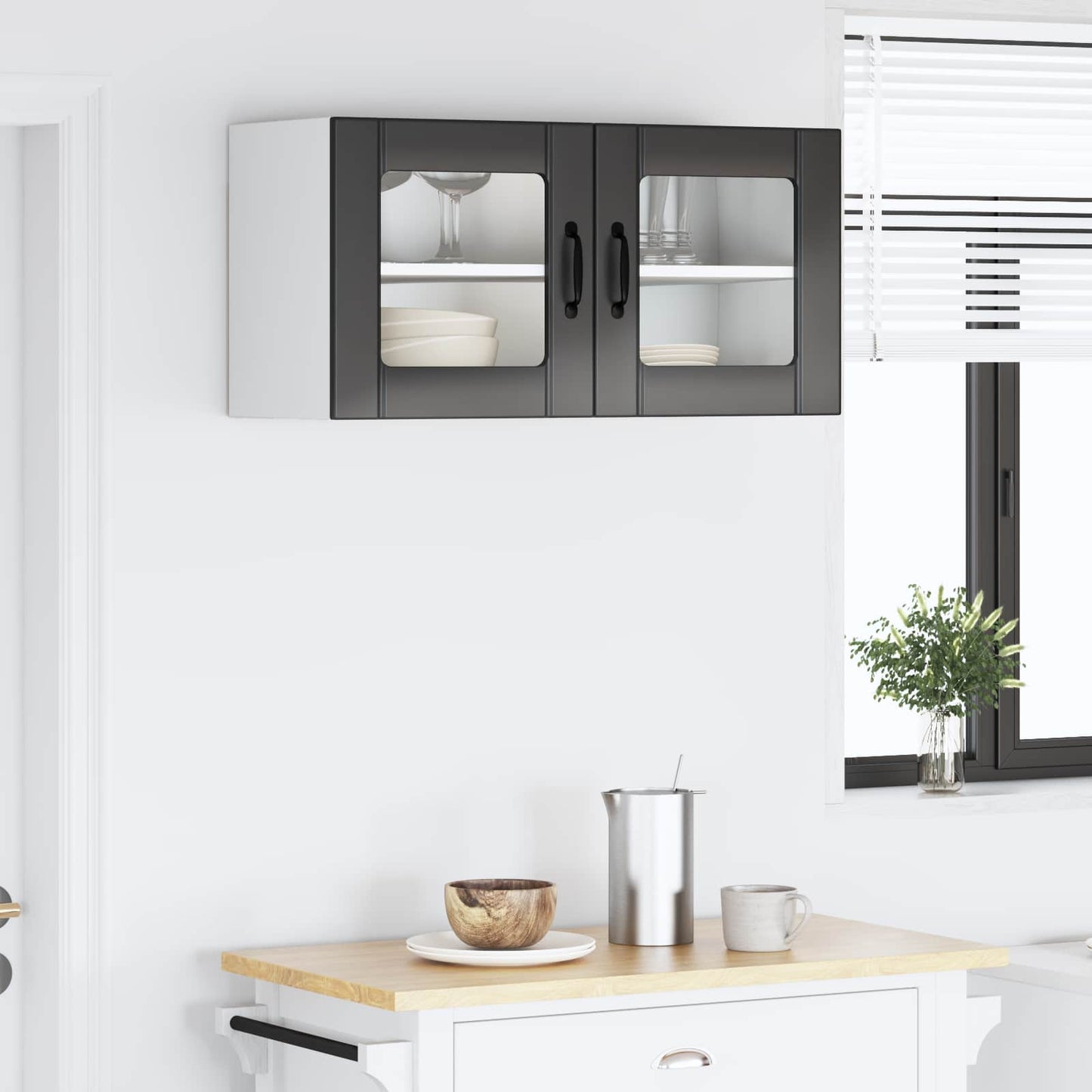 Wall Glass Cabinet PORTO Black 80 x 31 x 40 cm Engineered Wood