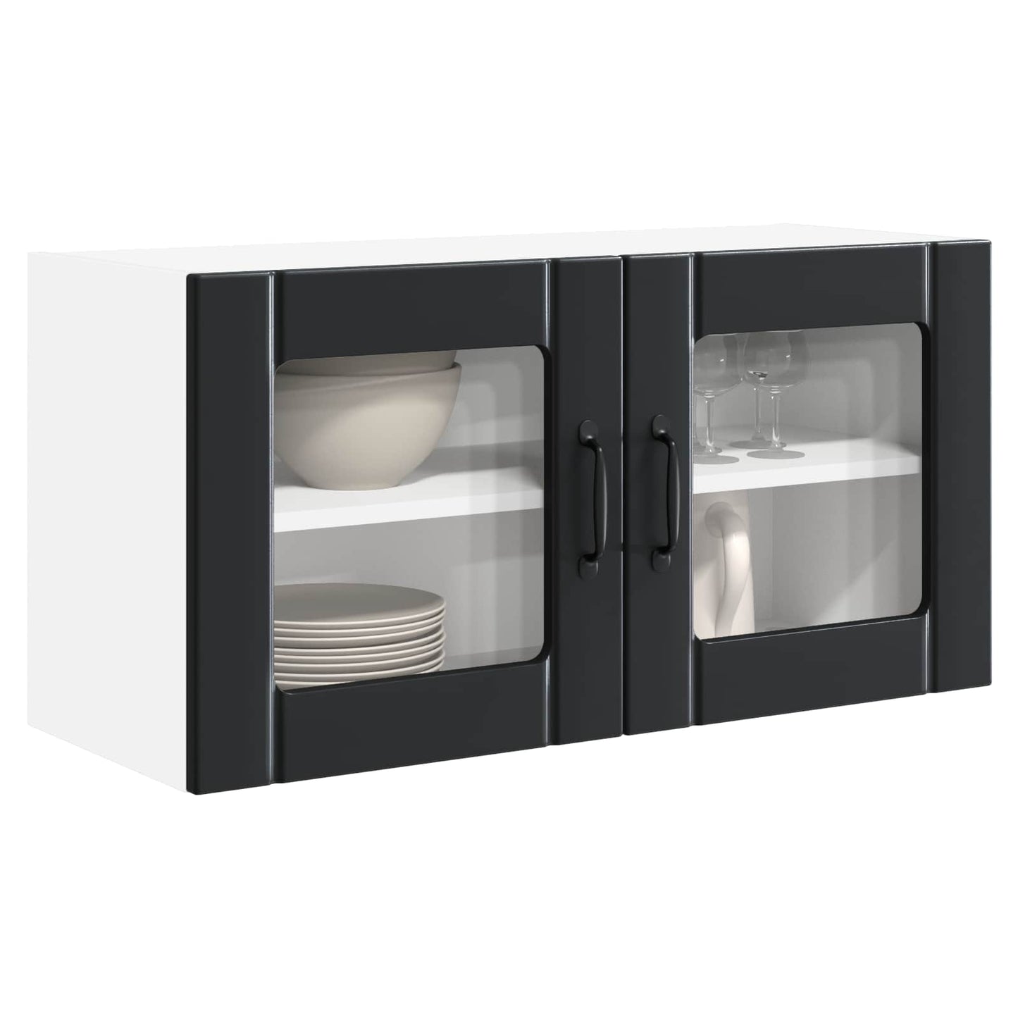 Wall Glass Cabinet PORTO Black 80 x 31 x 40 cm Engineered Wood