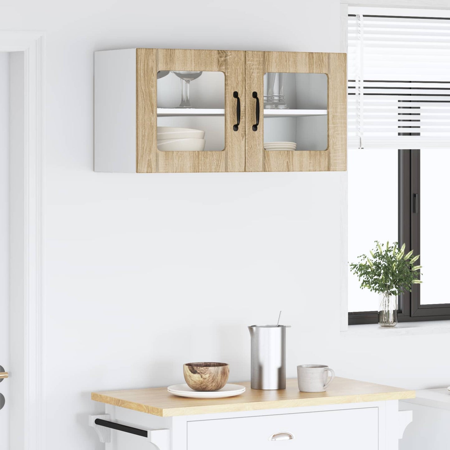 Wall Glass Cabinet PORTO Sonoma Oak 80 x 31 x 40 cm